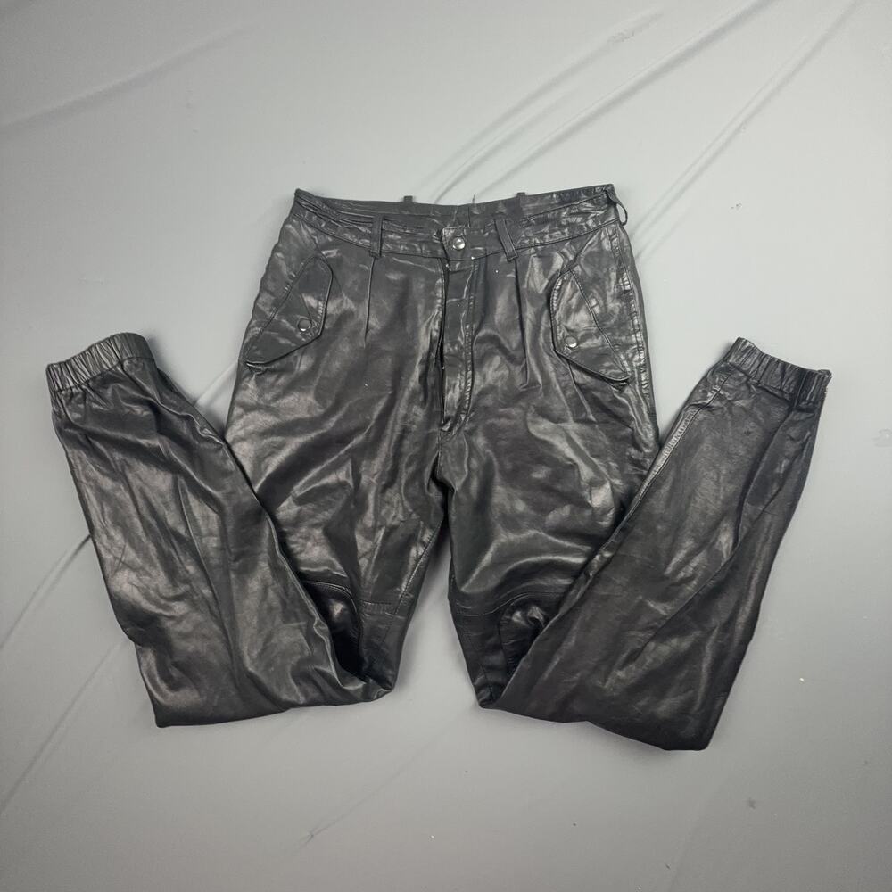 Vintage R. Allen Black Genuine Leather Moto Pants 28 Y2K Biker Zipper AS IS
